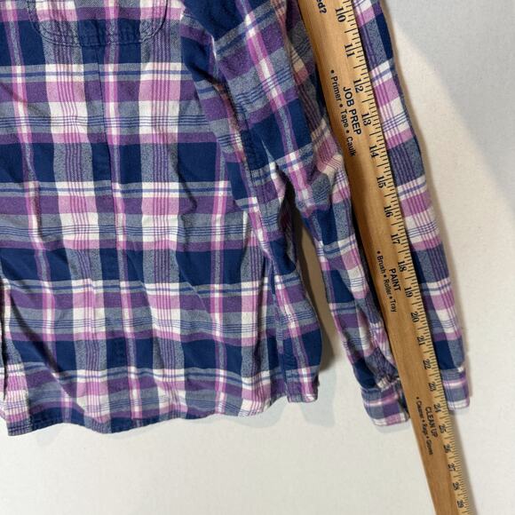 L.L. Bean Flannel Shirt Women XL Blue Pink Scotch Plaid Relaxed Casual Button-Up - Picture 8 of 11